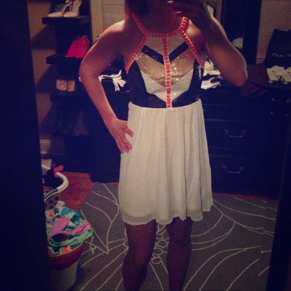 NWT Summer Sequin, Neon & White Dress!