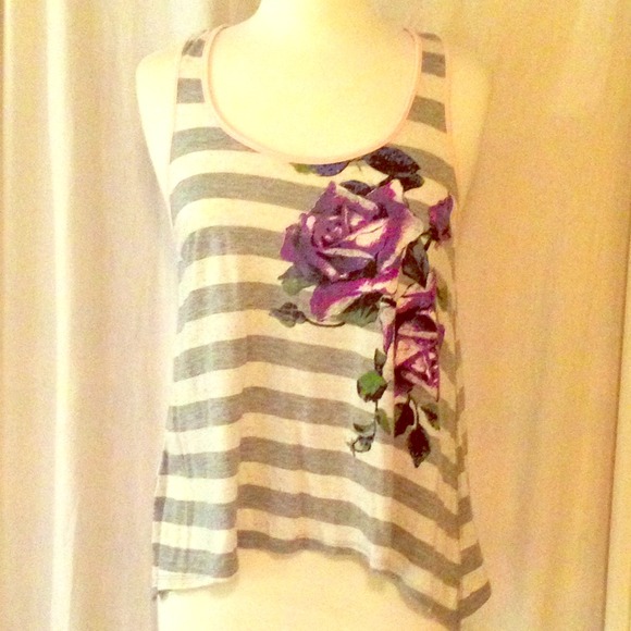 Striped flowy tank with rose