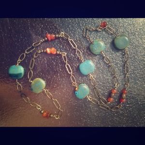 Agate and stone necklace with brass components