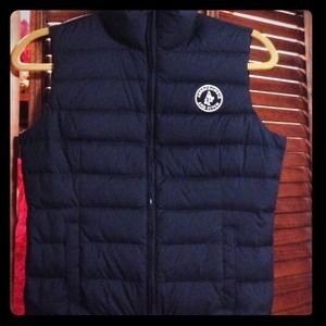 Abercrombie & Fitch down puffer vest in navy blue