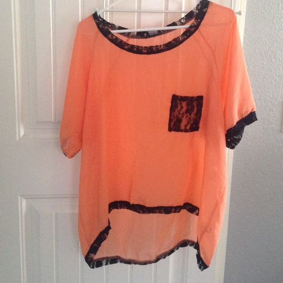Coral and black lace blouse