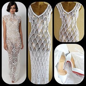 Robe Karen Millen KM2 Noir Et Blanc - Tricotée Et Crochet - Manches 3/4 - Occasion Très Bon état