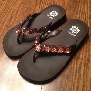 Yellow Box Brown Jeweled Flip Flops