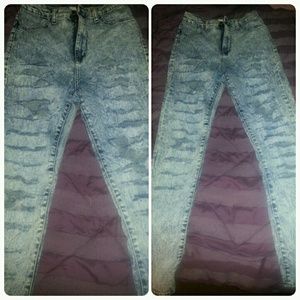 High Waist Acid Wash Destroyed Denim Jeans