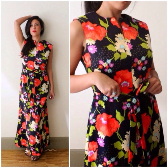 60s 70s vintage mod bohemian floral maxi dress