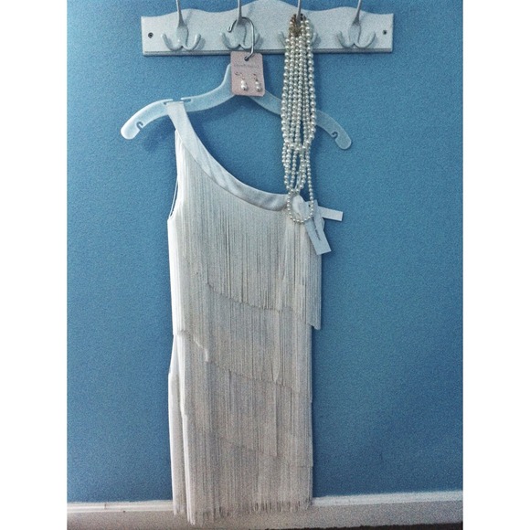 David's Bridal Gatsby one shoulder Fringe dress