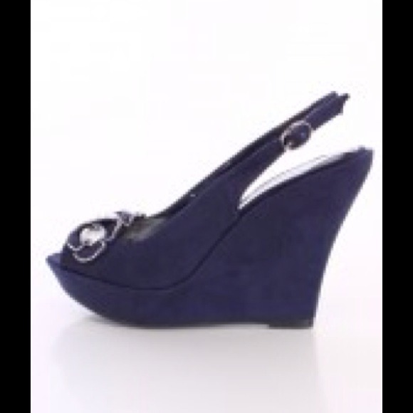 Elegant Royal Purplish Blue Peep Toe Wedges - Picture 2 of 3