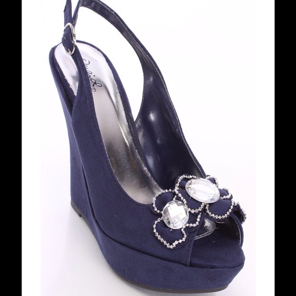 Elegant Royal Purplish Blue Peep Toe Wedges - Picture 3 of 3