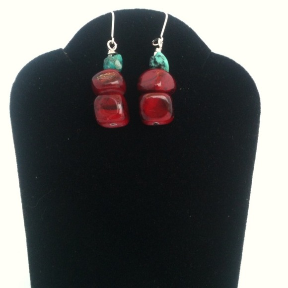 Turquoise and agate earrings - Picture 1 of 2