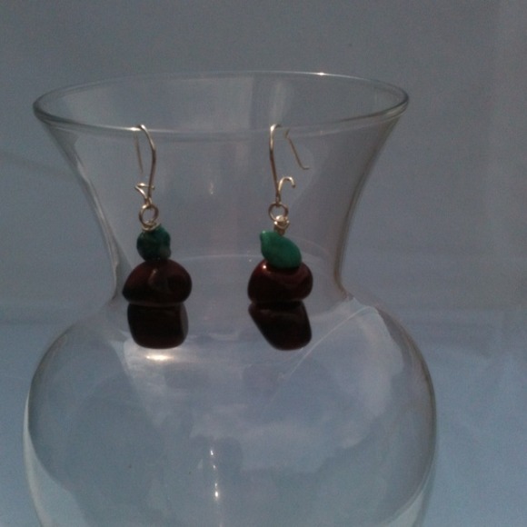 Turquoise and agate earrings - Picture 2 of 2