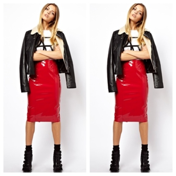 ASOS Dresses & Skirts - Asos Red Leather Skirt