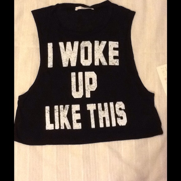 💕"I Woke Up Like This" Black Cropped Top