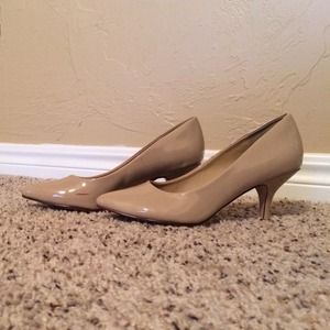 Tan patent heels
