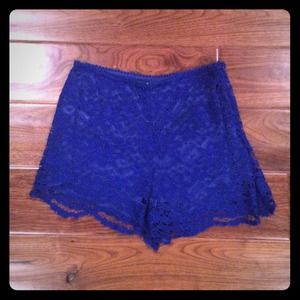 Lace royal blue high waisted shorts.