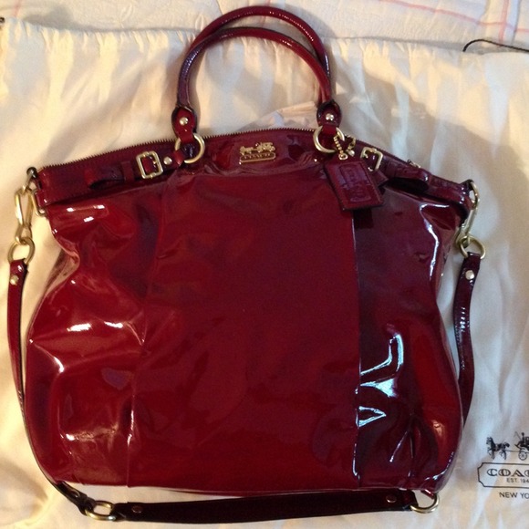 Maroon Coach Patent Leather Tote