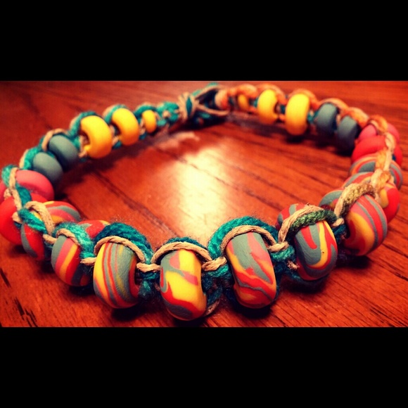 Polka Creations  Jewelry - SOLD Tye Dye Hemp Necklace w/Clay Beads