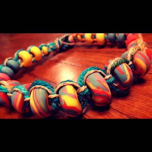 SOLD Tye Dye Hemp Necklace w/Clay Beads - Picture 2 of 4