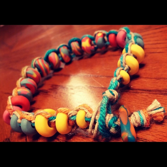 SOLD Tye Dye Hemp Necklace w/Clay Beads - Picture 3 of 4