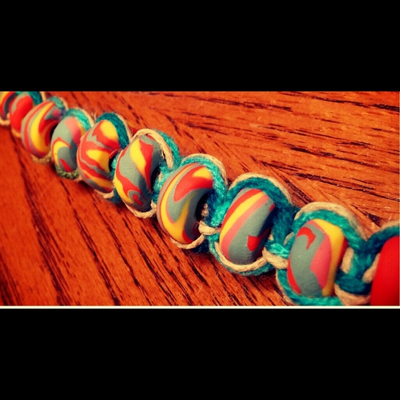 SOLD Tye Dye Hemp Necklace w/Clay Beads - Picture 4 of 4