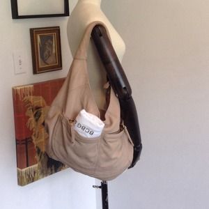 BCBG Max Azria Luxe Cream Leather Hobo