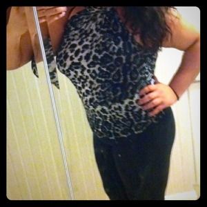leapord print banded bottom tank
