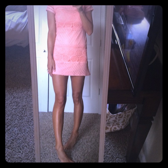 Gorgeous peach pink crochet dress small