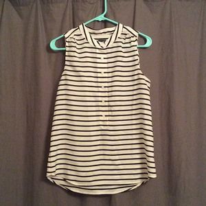 Half button-up black and white striped top