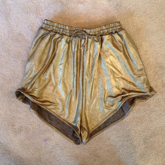 MINKPINK Other - Minkpink gold shiny high waist gym shorts xs