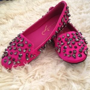 Hot Pink Jewel/Spike Studded Flats