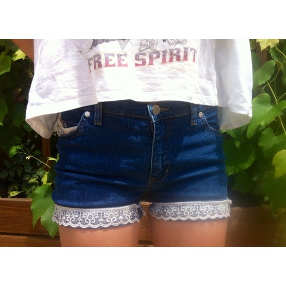 Denim and Lace High Waisted Shorts