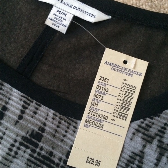 New Black Sheer Printed Blouse from American Eagle - Picture 2 of 4
