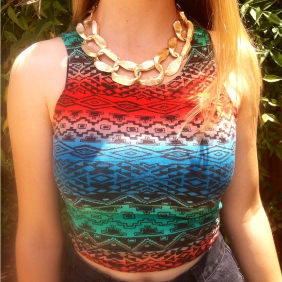 Multicolored Aztec Tank Crop Top