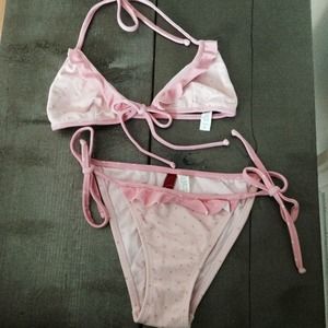 The cutest pink polka dot ruffle bikini ever