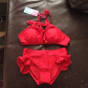 Red halter bikini