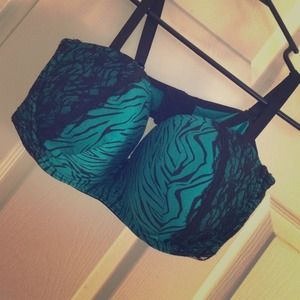 Turquoise zebra and lace patchwork bra