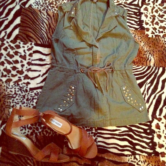 Studded army green vest