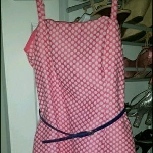 Pink scalloped edge polka dot dress