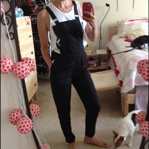 Black satin-like, elegant overalls