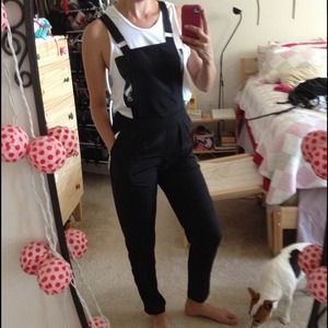 Black satin-like, elegant overalls