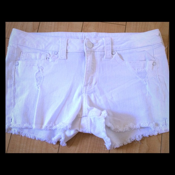 Denim - White cut up fitted shorts.