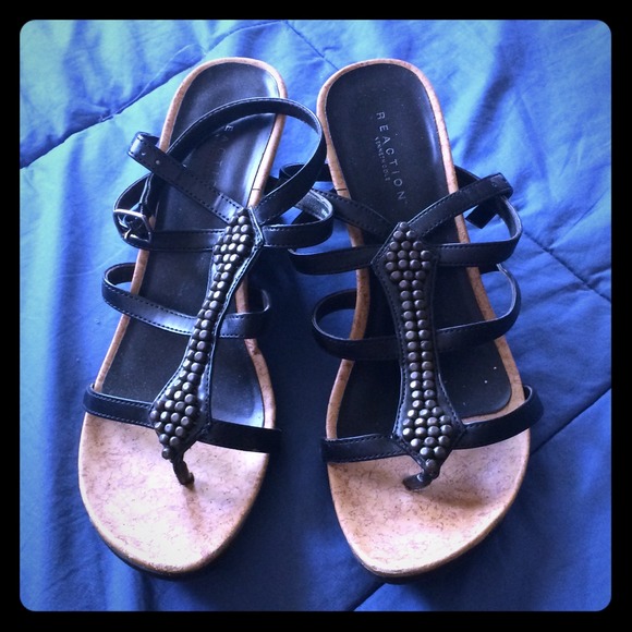 Black wedge sandals