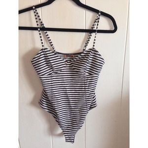 navy and white striped bodysuit