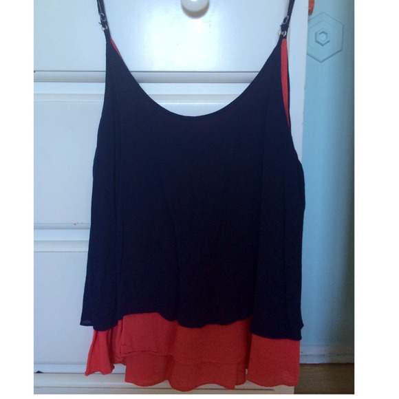 A Blue and Orangy-Pink inside out shirt.