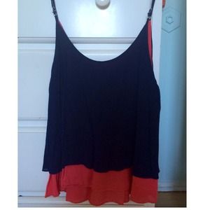 A Blue and Orangy-Pink inside out shirt.