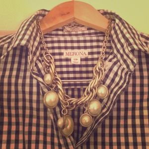 Navy Blue Gingham Button Down