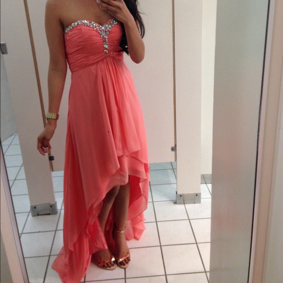 coral hi-low prom dress