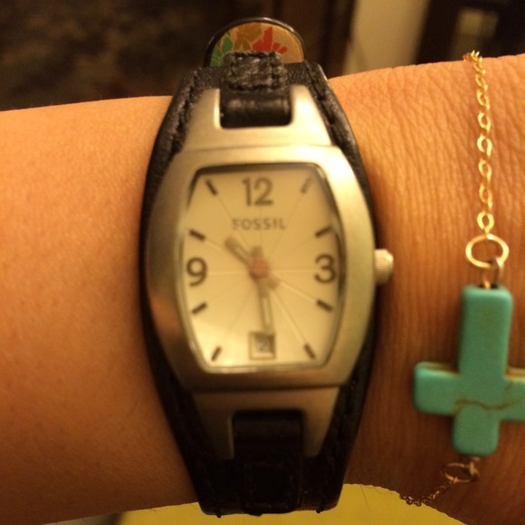 Women Fossil Black Leather Watch