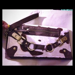 Vintage Leather & Animal Hair Print Clutch