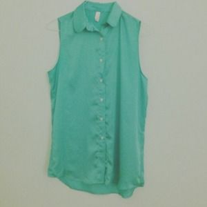 American Apparel Teal Sleeveless Button Up