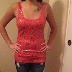 Sequined coral tank top